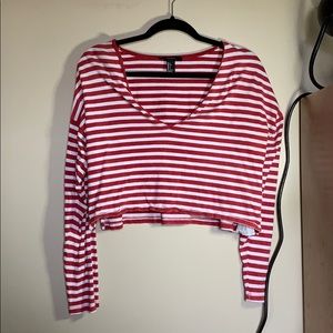 Red striped long cropped long sleeve!!